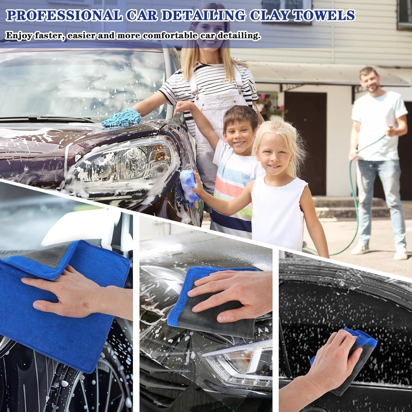 2-Pack Clay Towel for Auto Detailing – 12" x 12" Microfiber Clay Cloths for Car Wash, Drying & Decontamination | Reusable, Lightweight, Covers Large Areas