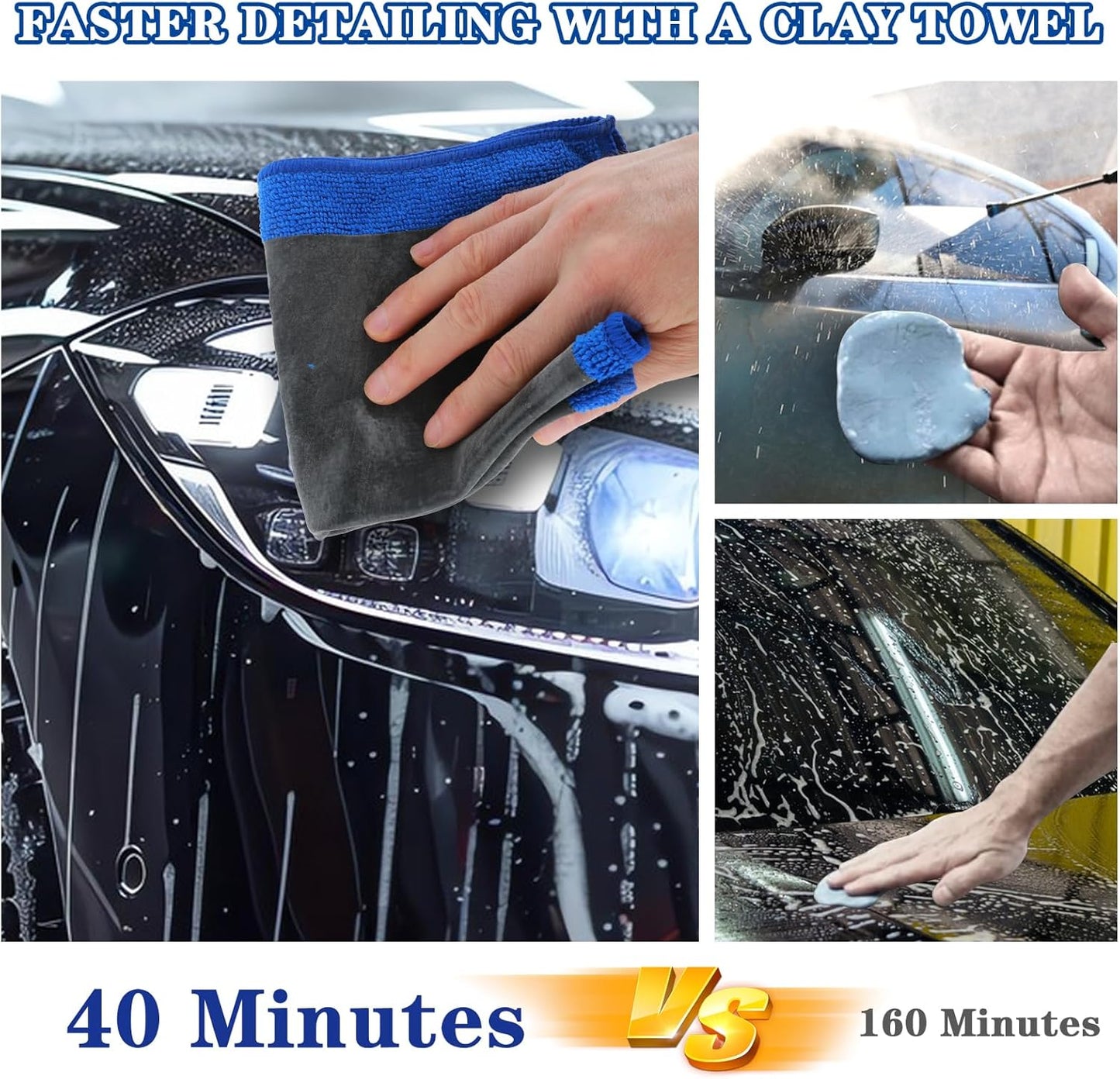 2-Pack Clay Towel for Auto Detailing – 12" x 12" Microfiber Clay Cloths for Car Wash, Drying & Decontamination | Reusable, Lightweight, Covers Large Areas