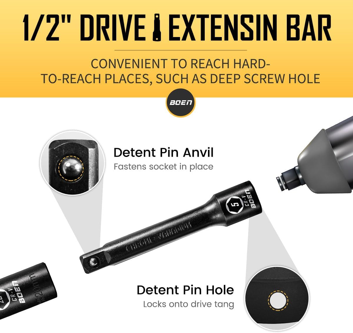 1/2" Drive Impact Socket Set – 33-Piece Metric Deep & Shallow Set (8mm–22mm) with 5" & 10" Extensions, U-Joint, 6-Point Cr-V Steel | ANSI Standard