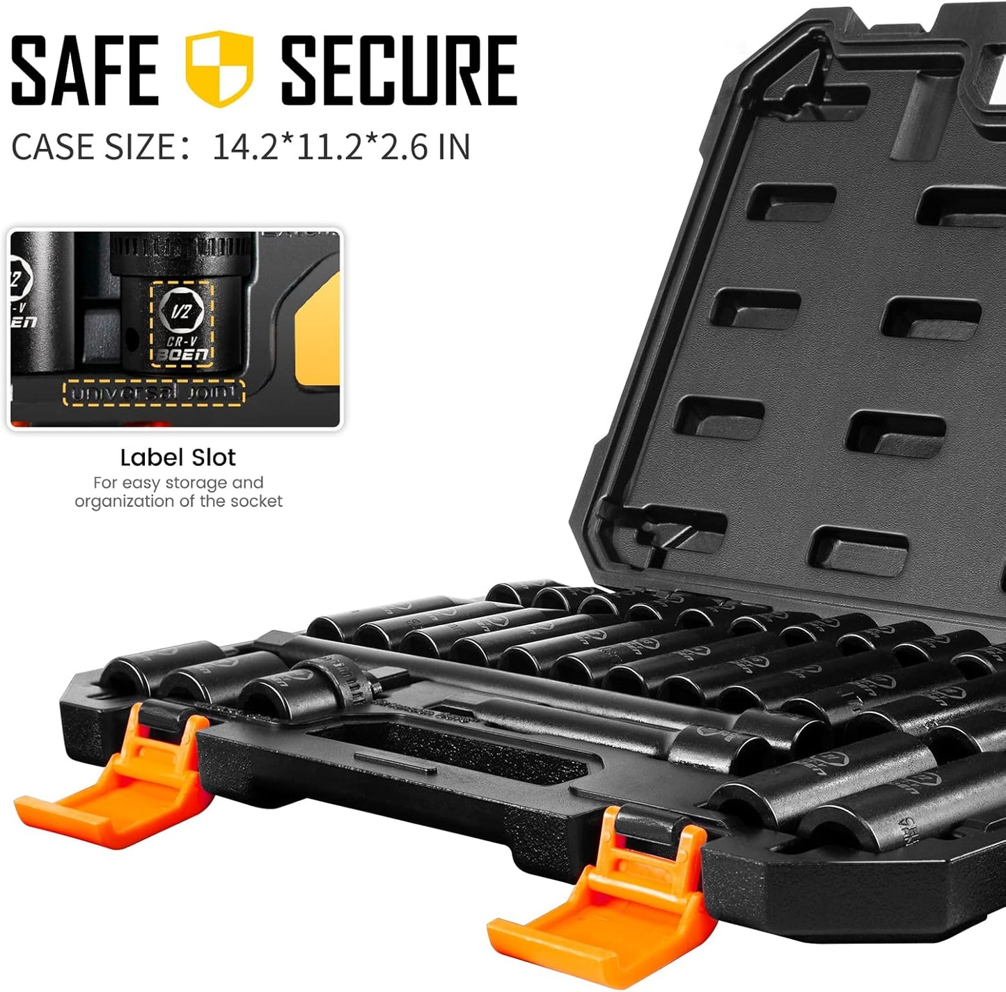 1/2" Drive Impact Socket Set – 33-Piece Metric Deep & Shallow Set (8mm–22mm) with 5" & 10" Extensions, U-Joint, 6-Point Cr-V Steel | ANSI Standard