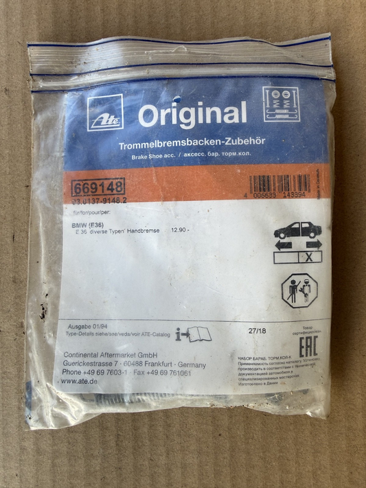 ATE BMW E36 Parking Brake Shoe Hardware Accessory Kit 669148