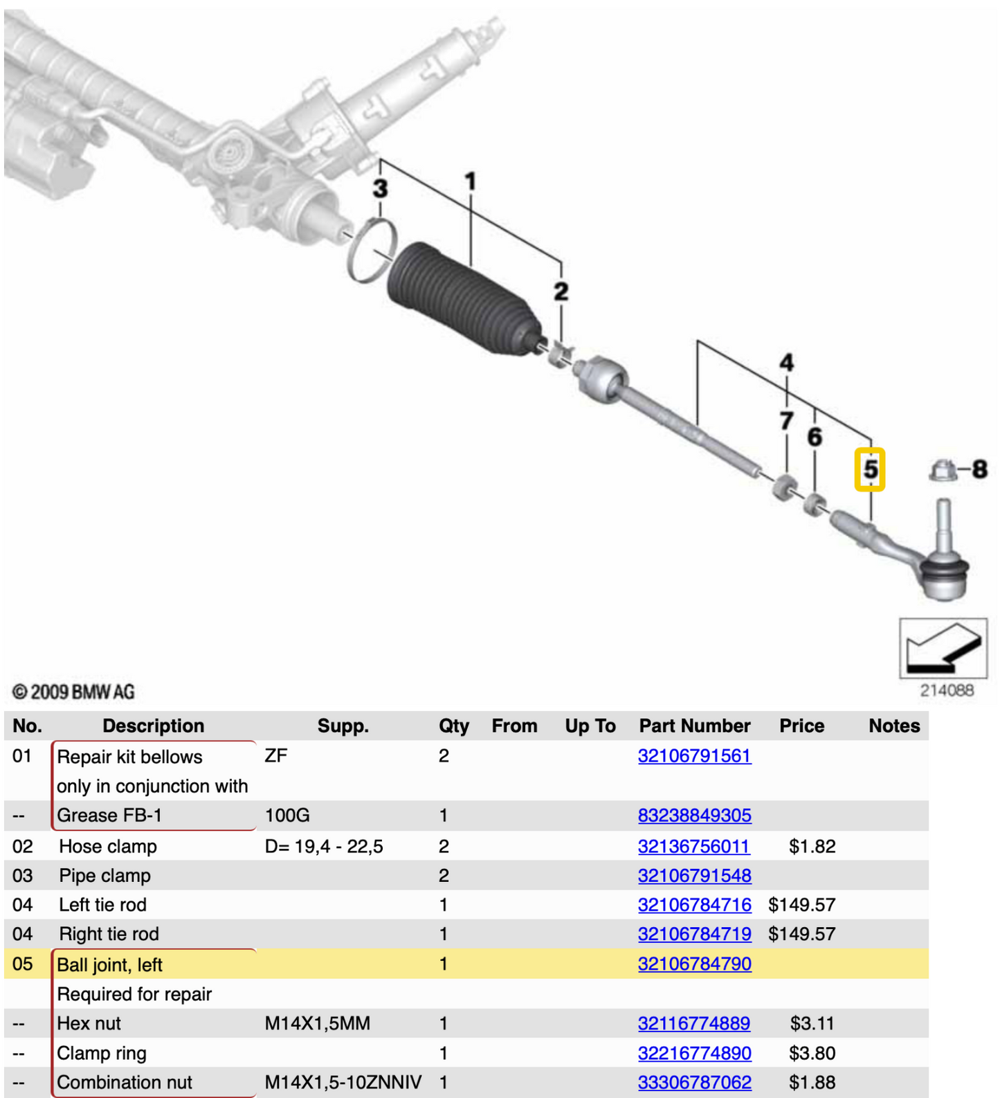 AutoPart International BMW Left Outer Tie Rod End Ball Joint Replacement 32106784790 F10 F11 F07 F01 F02