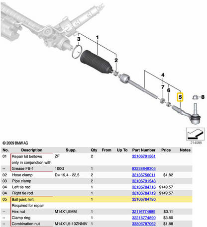 AutoPart International BMW Left Outer Tie Rod End Ball Joint Replacement 32106784790 F10 F11 F07 F01 F02