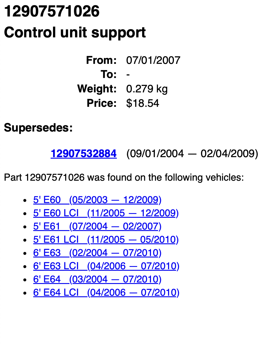 BMW OEM ECU Support Brace E60 E61 E63 E64 12907571026
